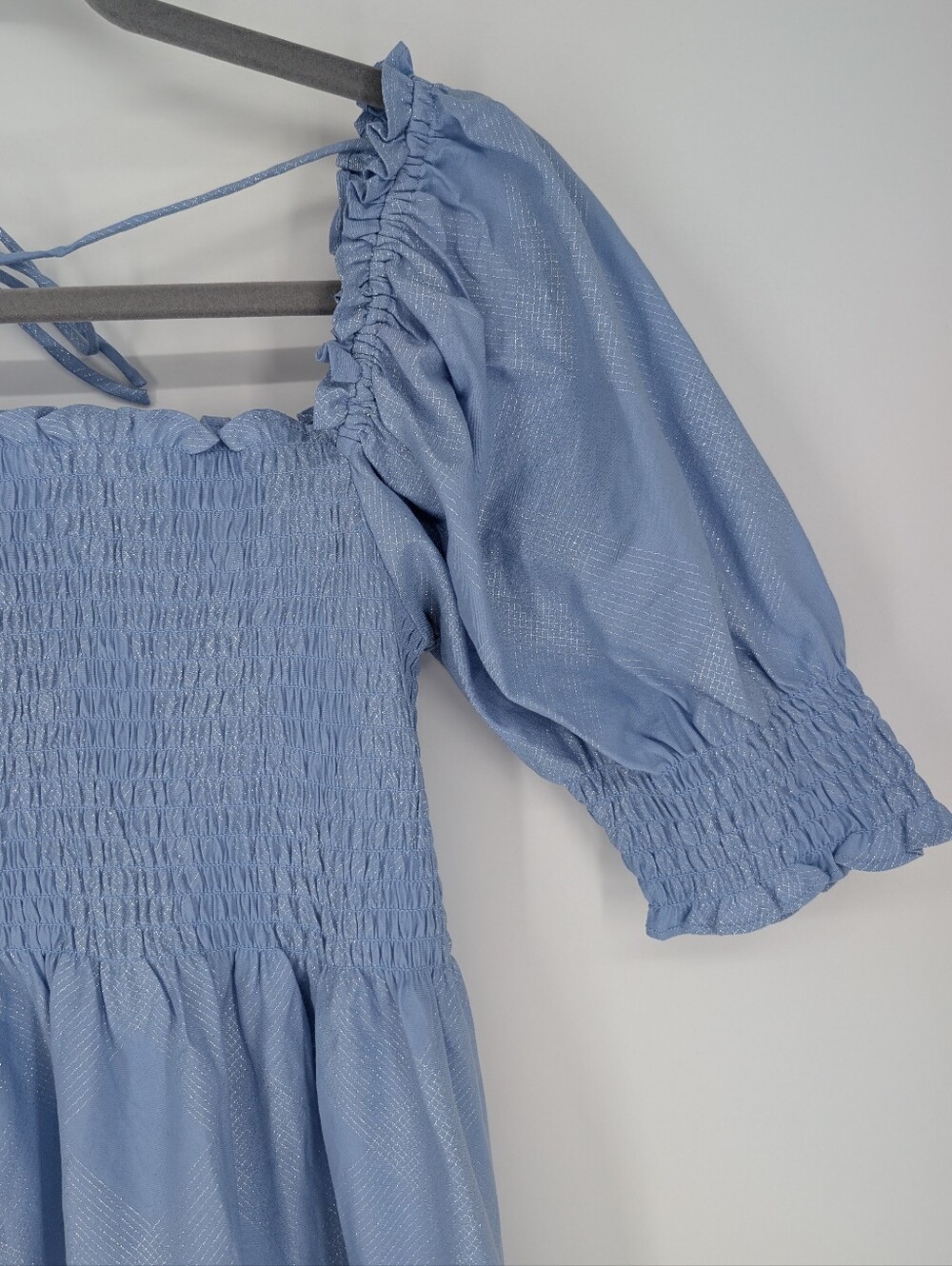 Hill House Athena Nap Dress Blue Glitter Check Silver Small NWT Babydoll Mini - Picture 4 of 7